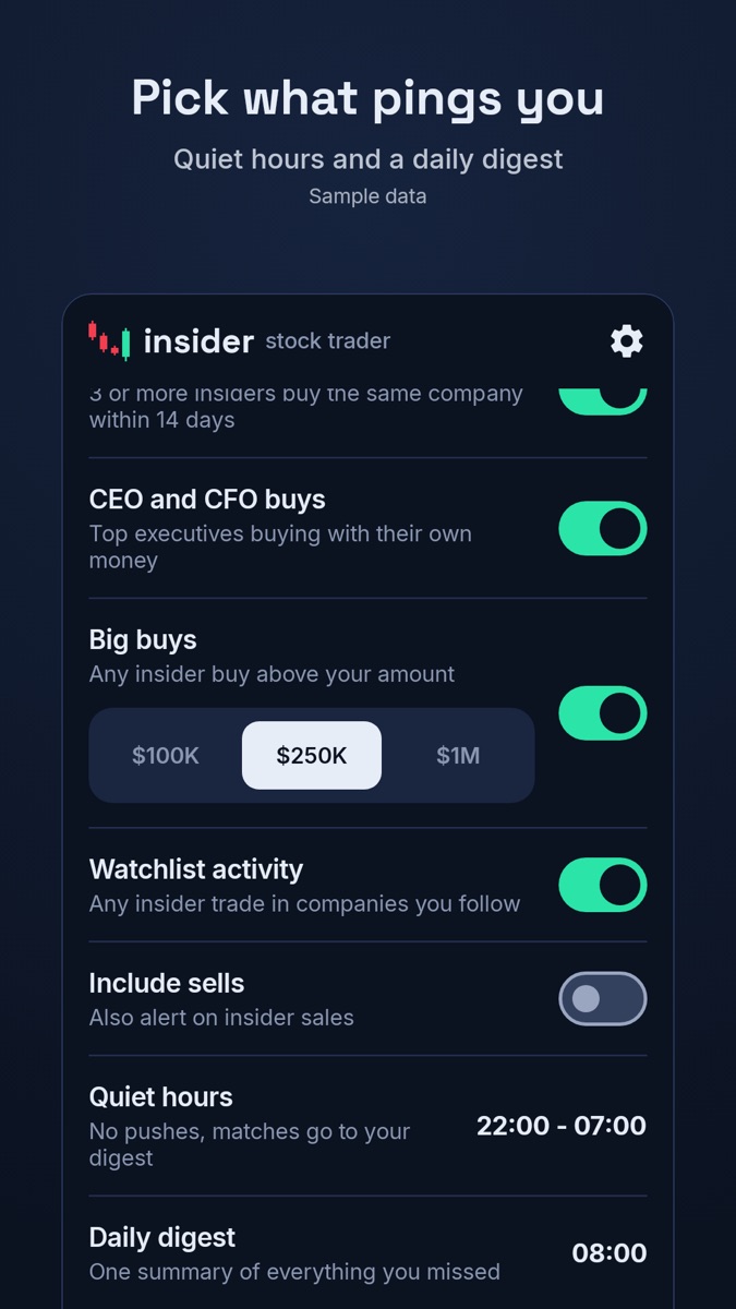 Alert settings with quiet hours and a daily digest